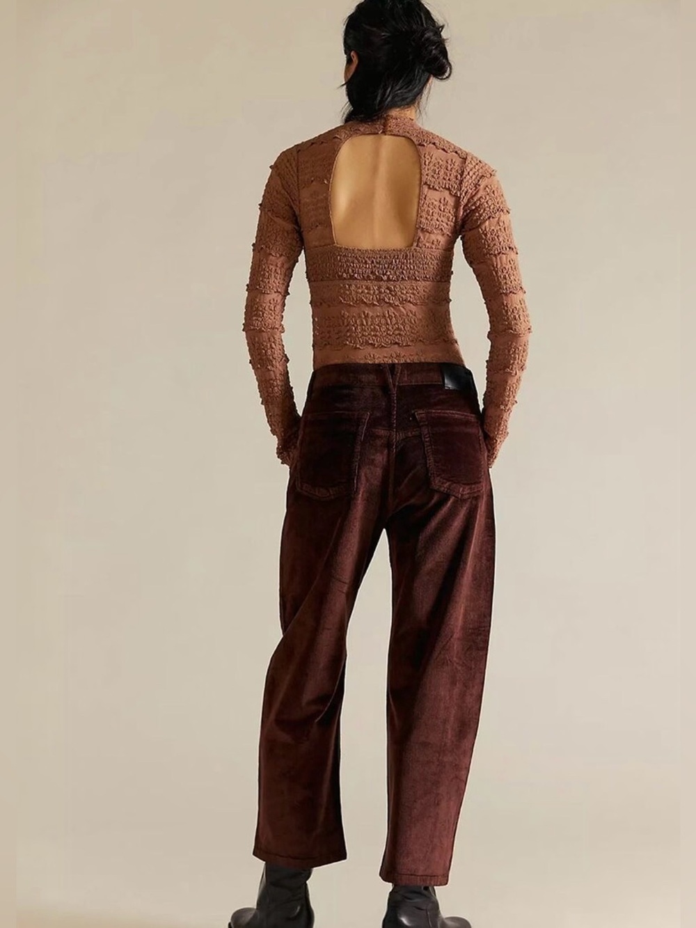 FREE PEOPLE Deep Trance Boyfriend Cord Pant in shaved chocolate size 30 - Picture 3 of 9